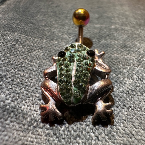 Pagoda Green Gemmed Tree Frog Belly Button Ring - Picture 2 of 15